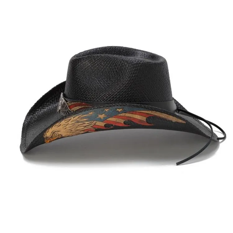 Stampede Western Hat - American Black Eagle USA Patriotic Straw