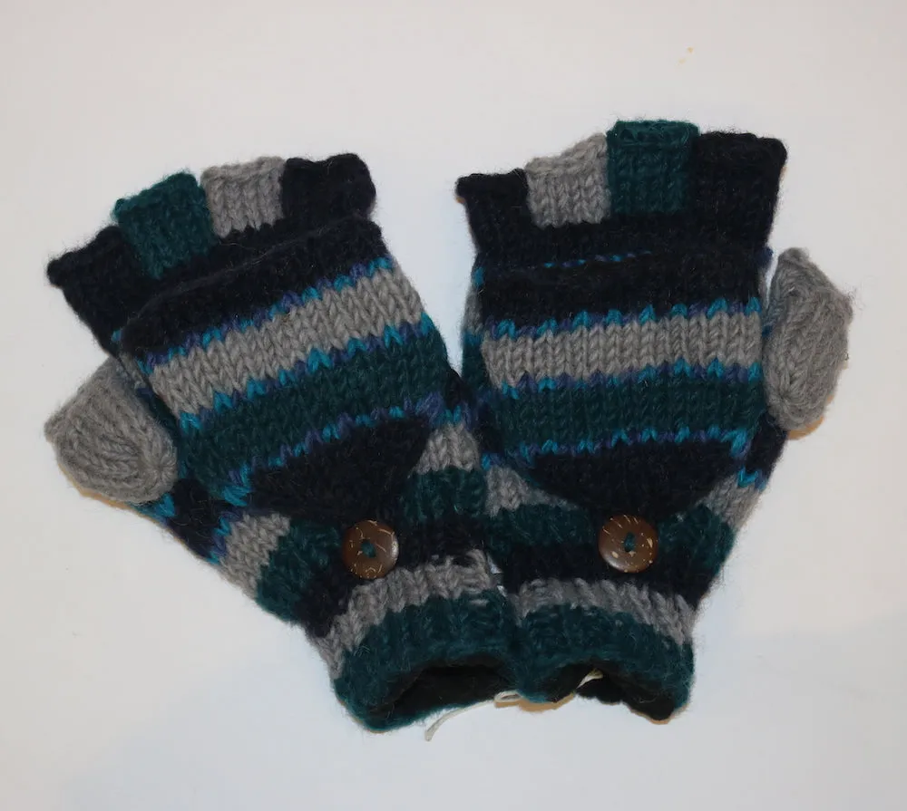 striped fingerless gloves with mitten flap