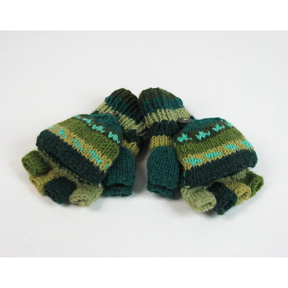 striped fingerless gloves with mitten flap