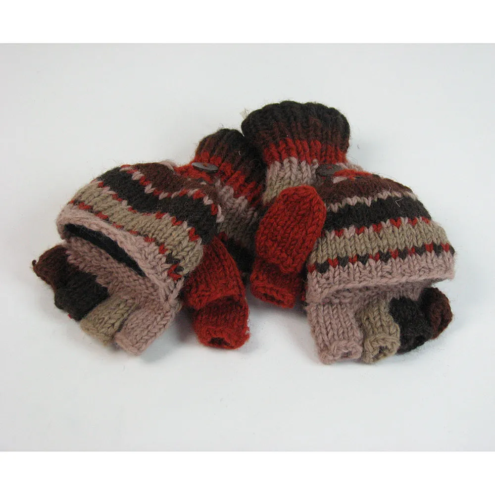 striped fingerless gloves with mitten flap