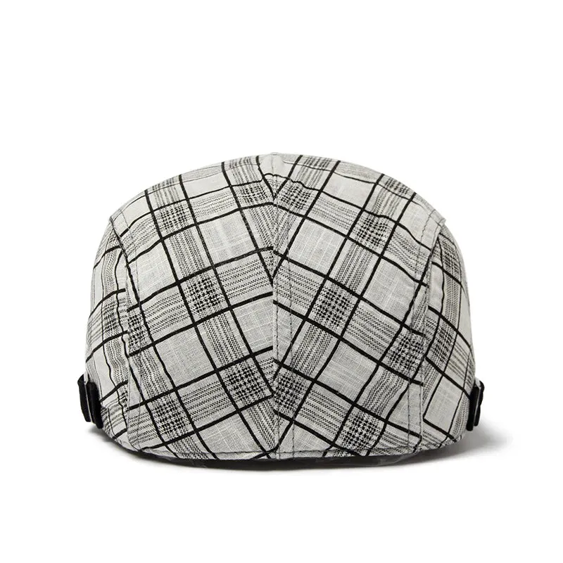 Summer Thin Vintage Plaid Cotton Linen Visor Flat Cap