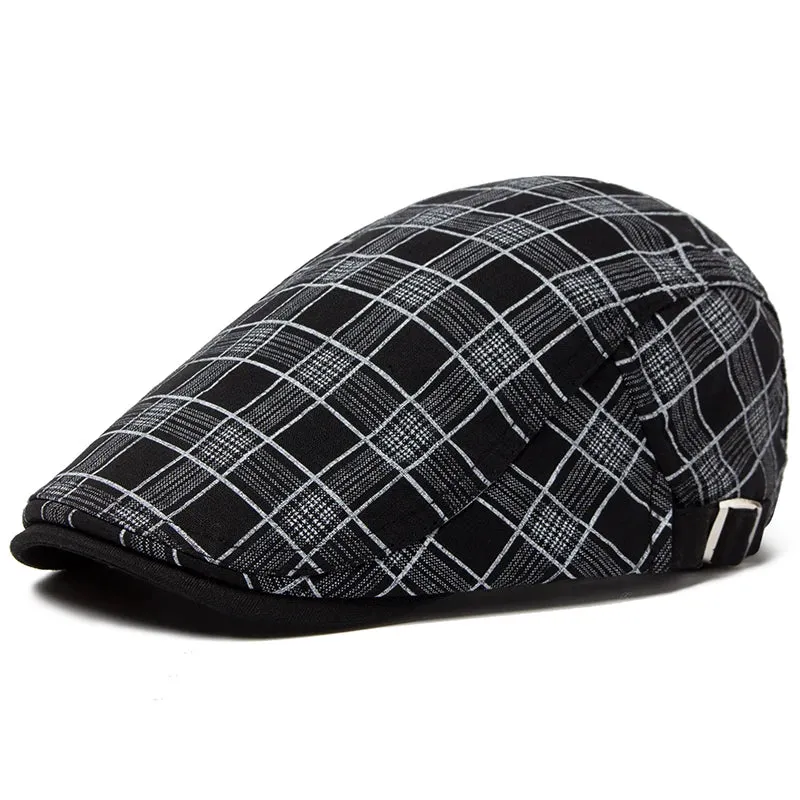 Summer Thin Vintage Plaid Cotton Linen Visor Flat Cap