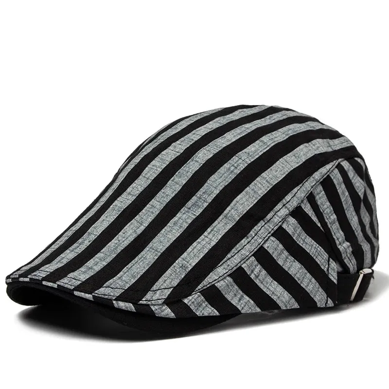 Summer Thin Vintage Plaid Cotton Linen Visor Flat Cap