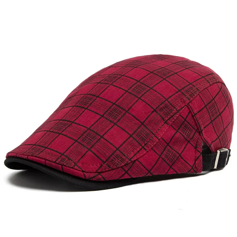 Summer Thin Vintage Plaid Cotton Linen Visor Flat Cap