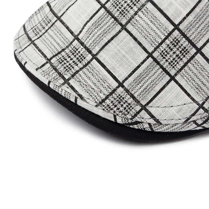 Summer Thin Vintage Plaid Cotton Linen Visor Flat Cap