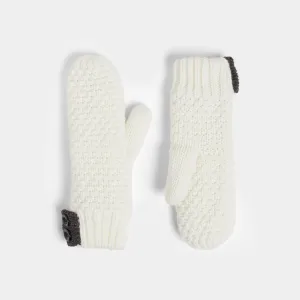 Tab Winter Knit Mitten - White