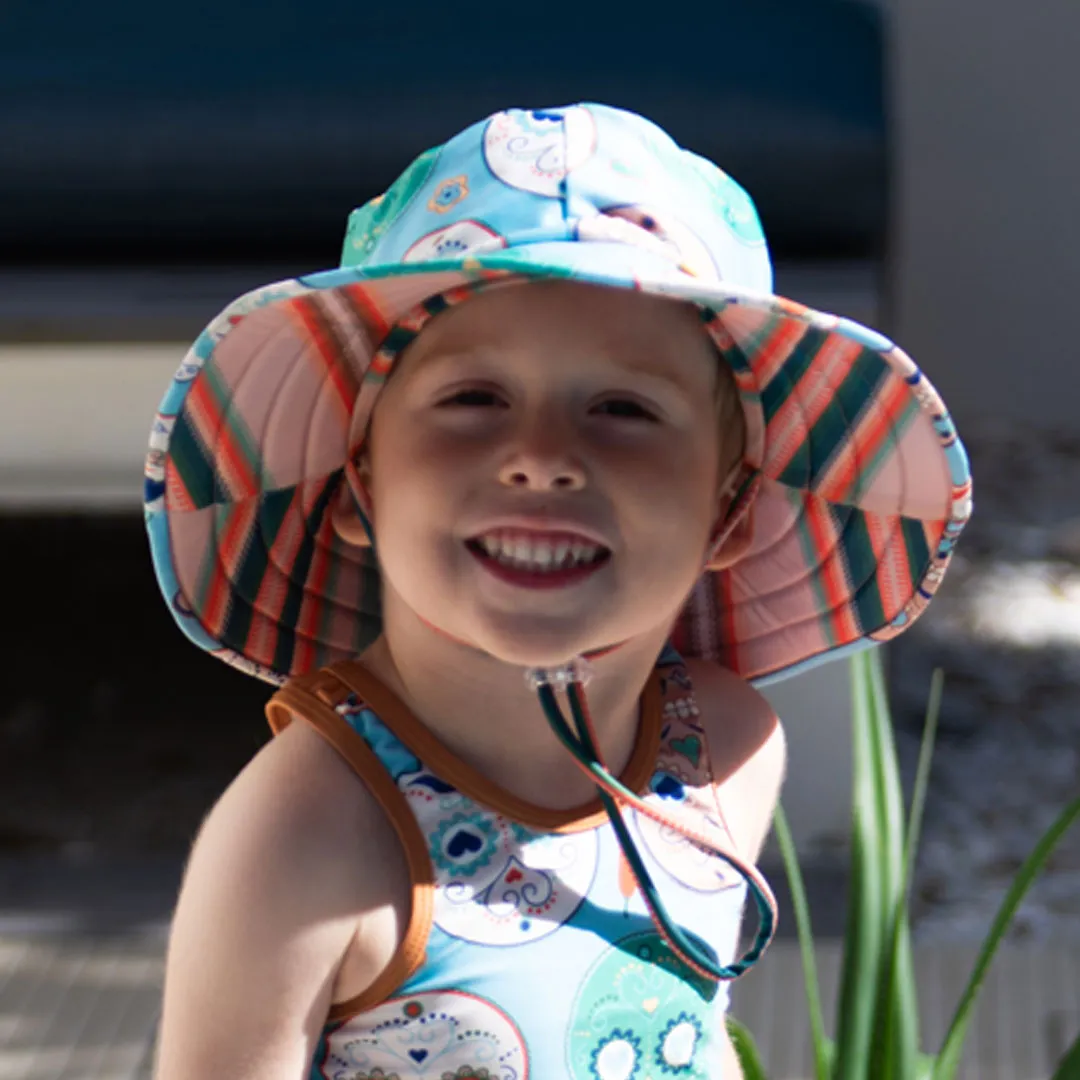 Tyoub Kids Wide Brim Bucket Hat Skulls Serape Stripe