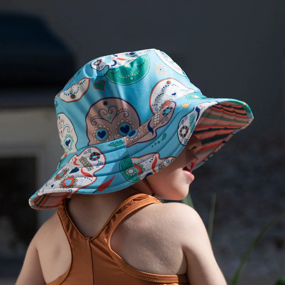 Tyoub Kids Wide Brim Bucket Hat Skulls Serape Stripe