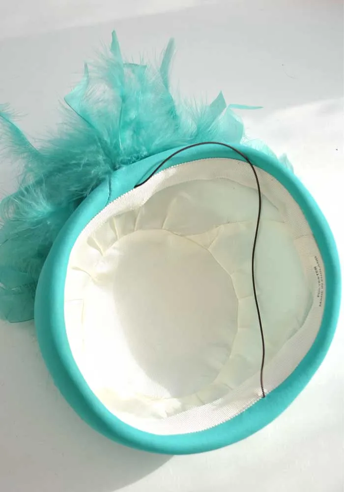 Vintage 80s Turquoise Felt Coque Feather Hat