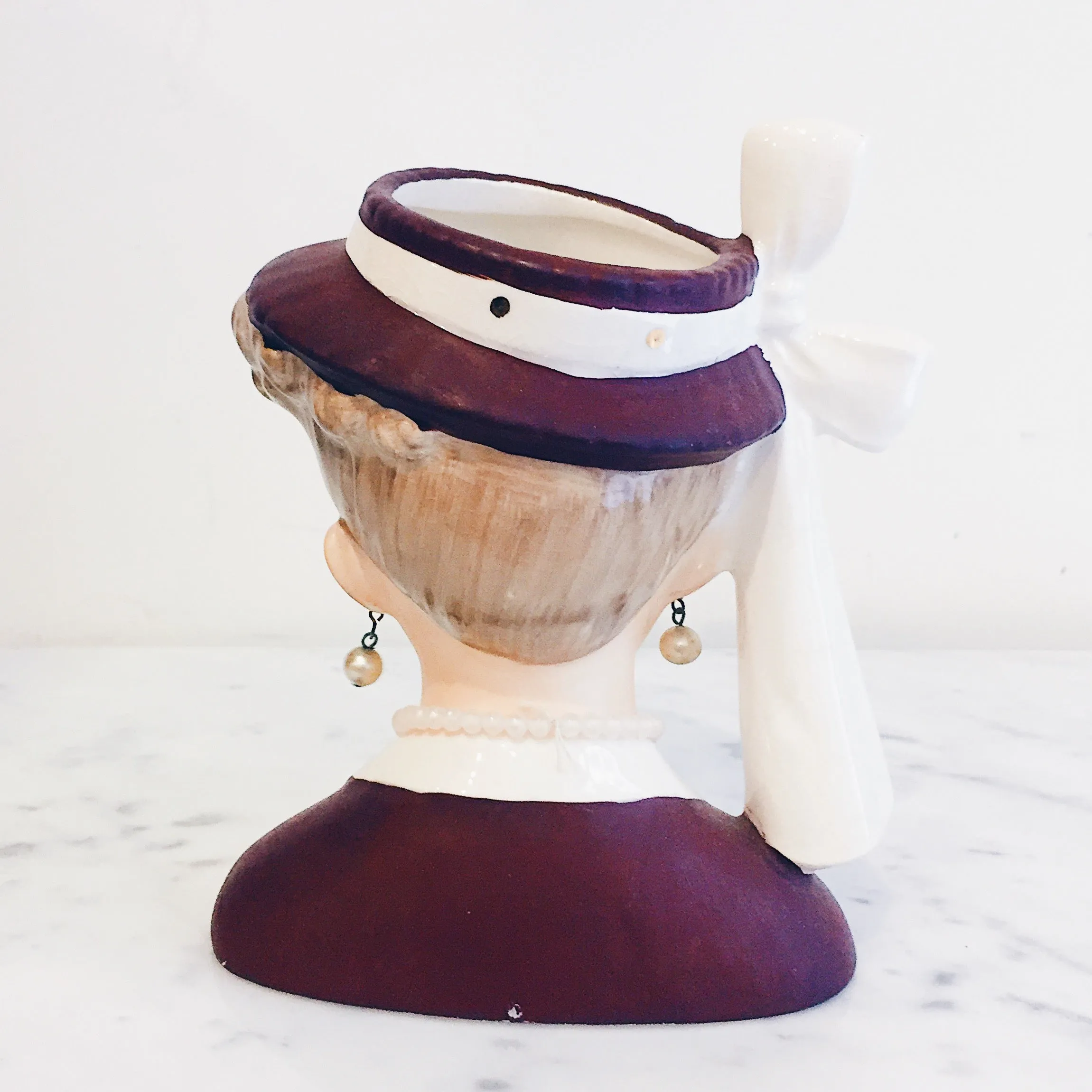 Vintage Brown Hat Lady Head Vase