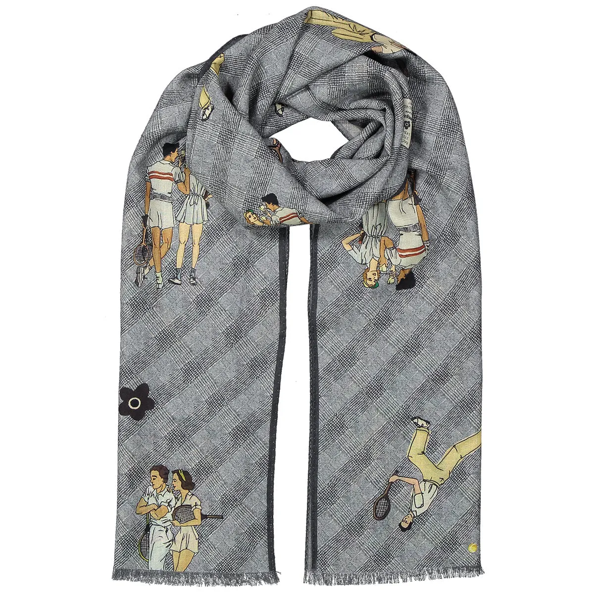 Vintage grey scarf with tennis player super soft - ALMA