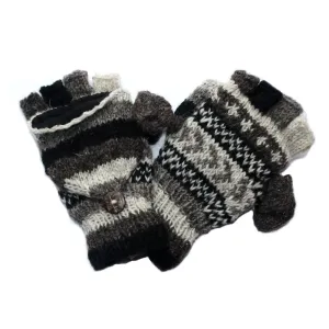 winter stripe fingerless gloves with mitten flap